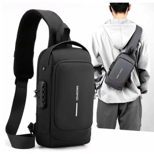 Mochila Bandolera Antirrobo Negra con Puerto USB – Impermeable y Multifuncional