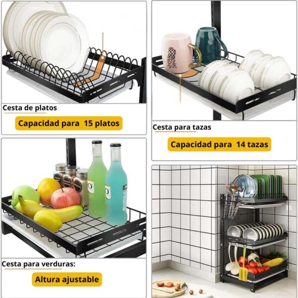 Escurridor de Platos Metálico Triple Nivel – Organizador de Cocina 3 Pisos - Image 5